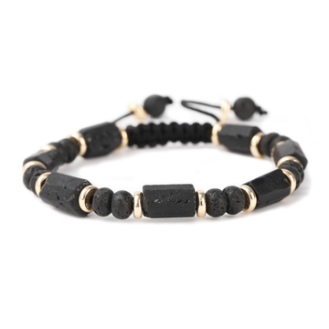 Black Tourmaline Bracelet - Handmade Natural Stone 7 pc Black Tourmaline - Lava Rock Beads - Adjustable - Men's Women's Jewelry - Healing Therapy Protection