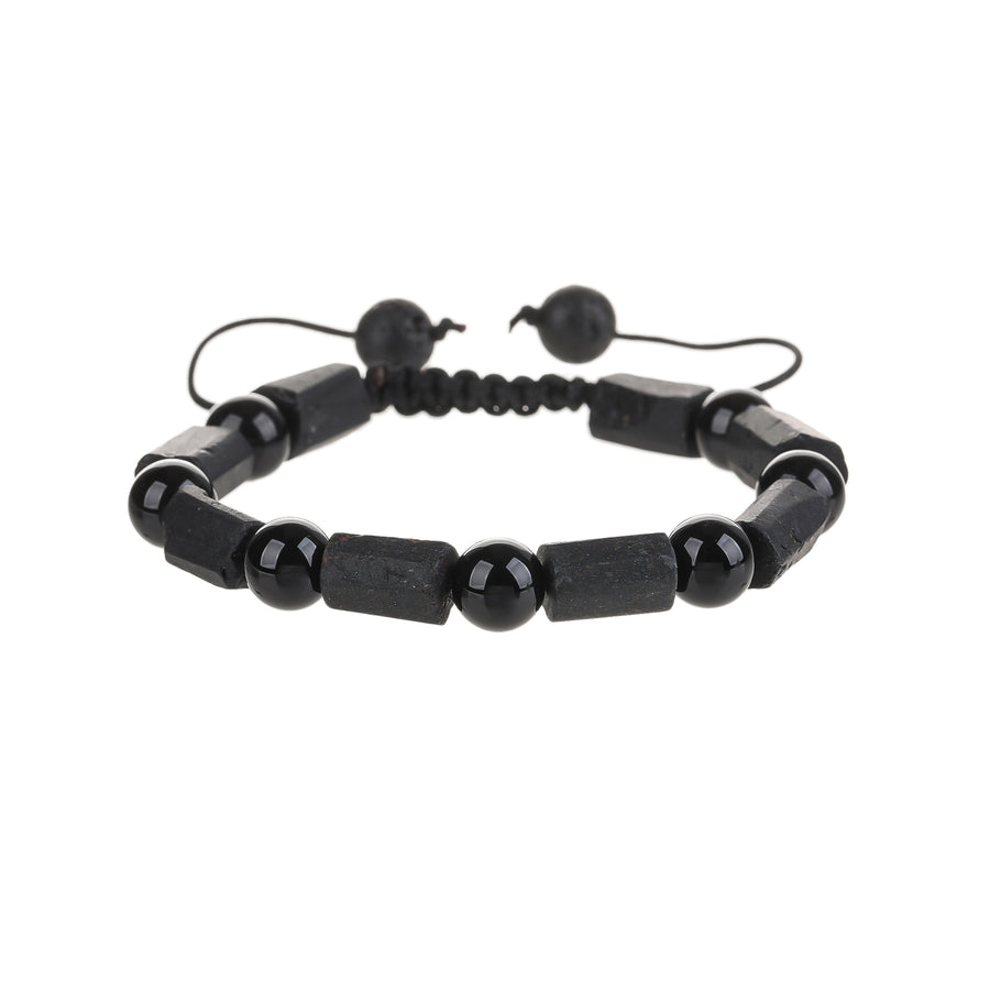 Black Tourmaline Bracelet, Handmade Natural Stone, Black Agate Bead Adjustable Bracelet, Protection Grounding Courage Healing Stones Jewelry Gift Any Occasion Men's Women's