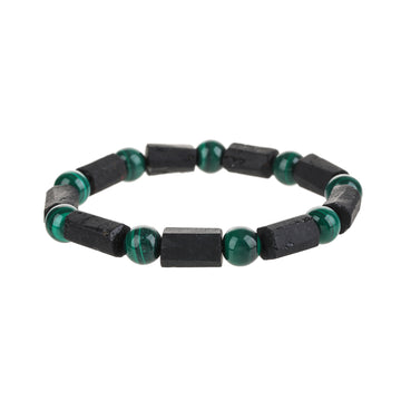 Black Tourmaline Bracelet, Handmade Natural Stone, Malachite Bead Protection Grounding Courage Healing Stones Jewelry Gift Any Occasion Men's Women's