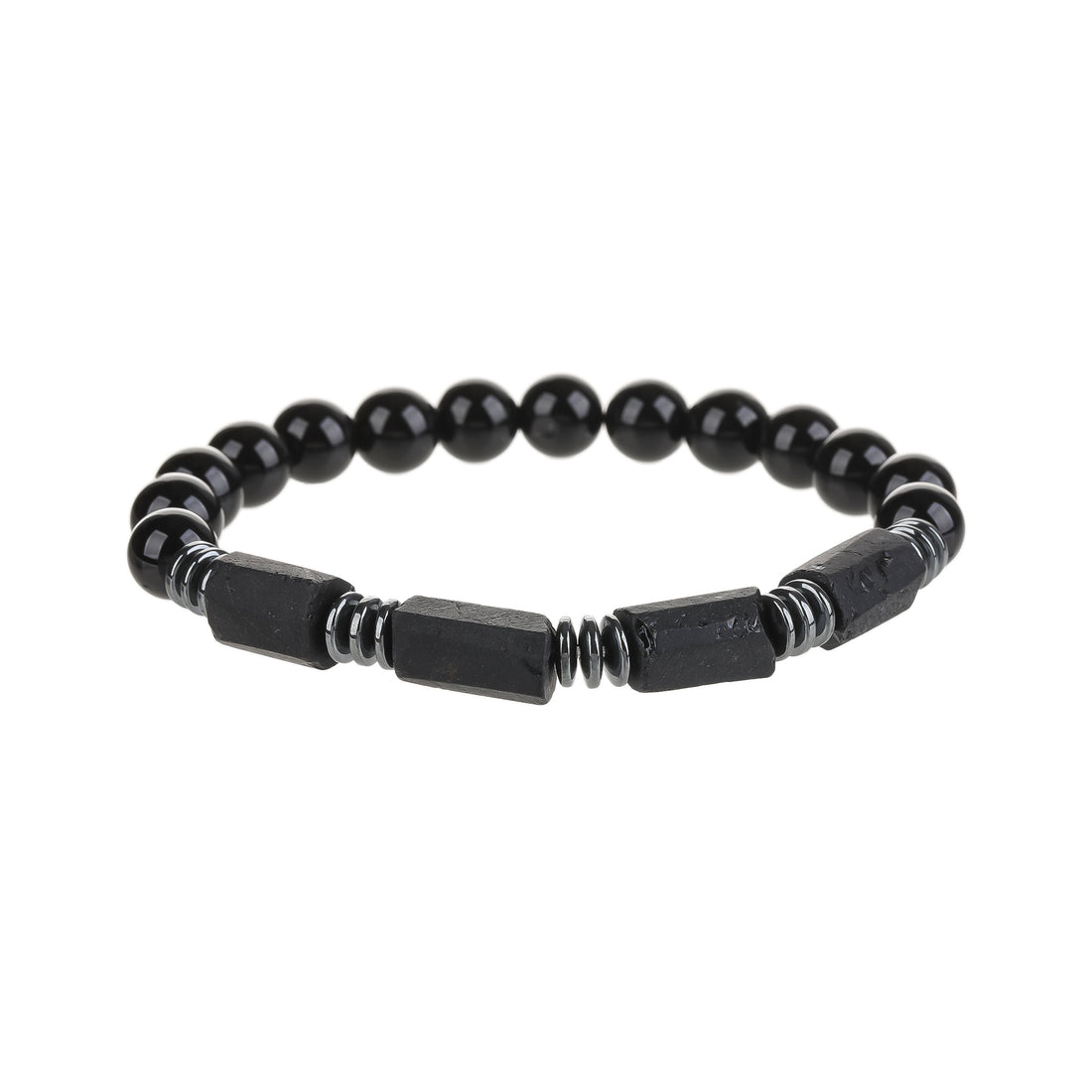 Men's Black Tourmaline Bracelet, Handmade Natural Stone, Black Agate Bead Gunmetal Charm Protection Grounding Courage Healing Stones Jewelry Gift Any Occasion