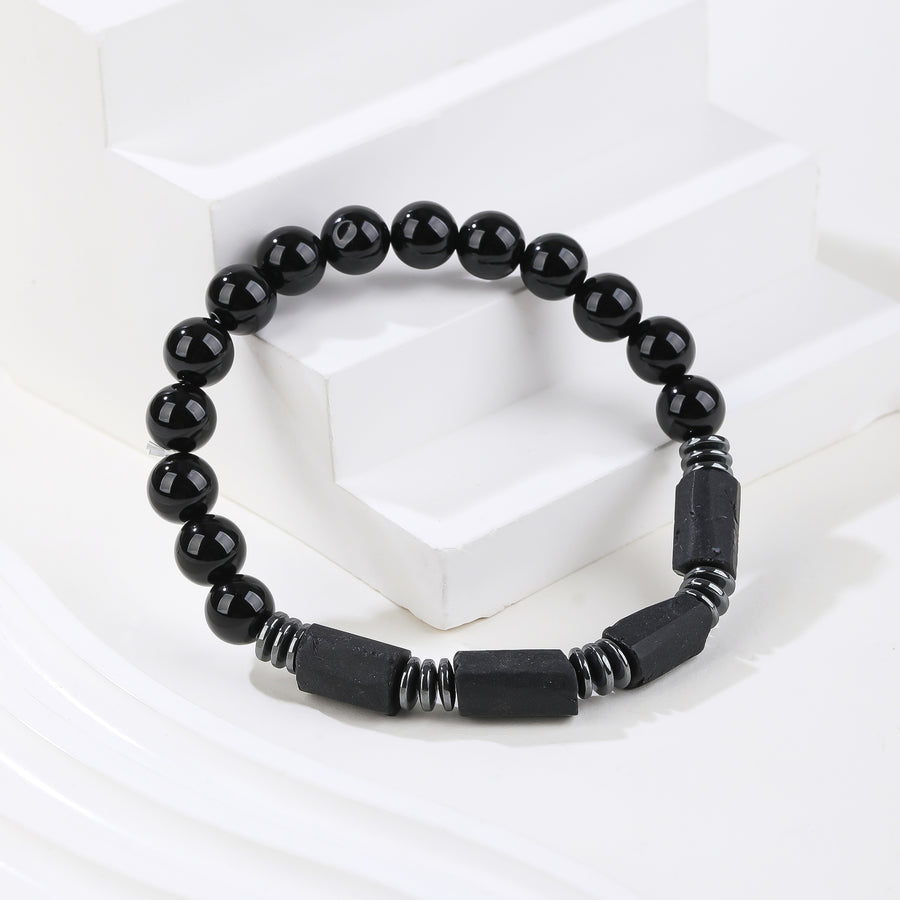 Men's Black Tourmaline Bracelet, Handmade Natural Stone, Black Agate Bead Gunmetal Charm Protection Grounding Courage Healing Stones Jewelry Gift Any Occasion