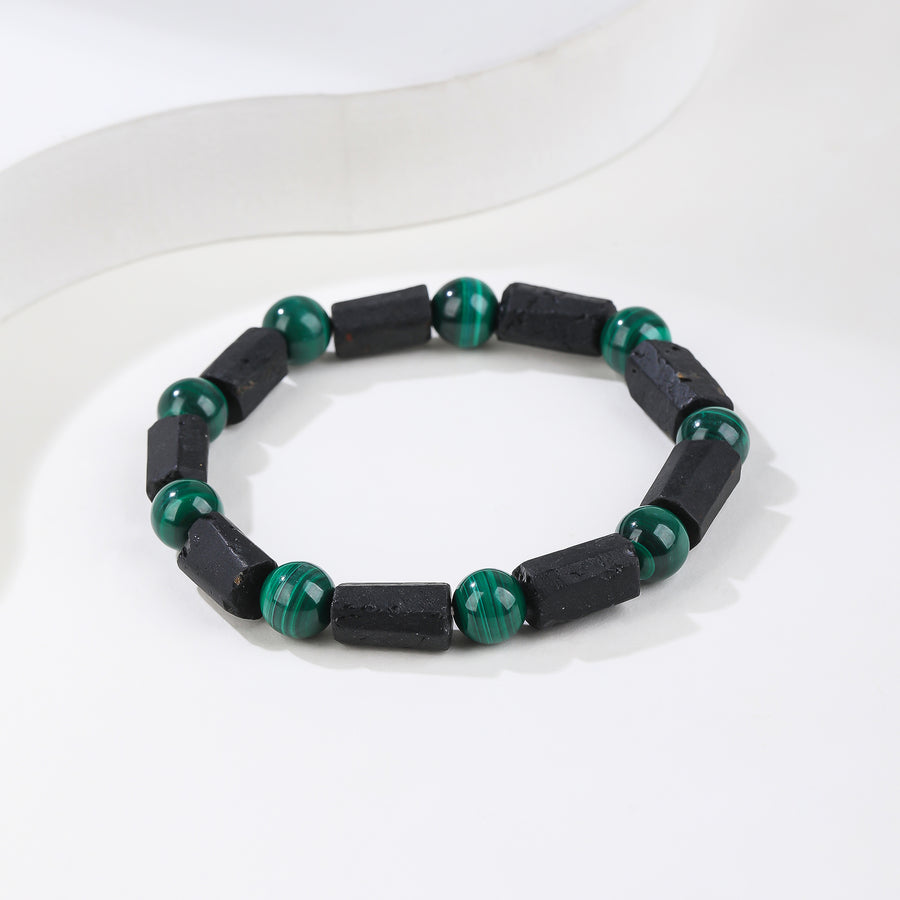 Black Tourmaline Bracelet, Handmade Natural Stone, Malachite Bead Protection Grounding Courage Healing Stones Jewelry Gift Any Occasion Men's Women's