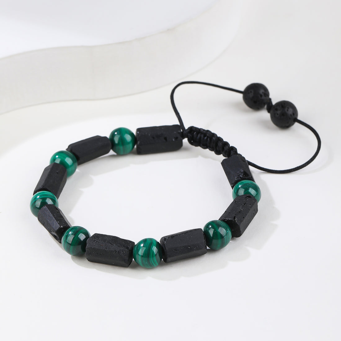 Black Tourmaline Bracelet, Handmade Natural Stone, Malachite Bead Protection Grounding Courage Healing Stones Jewelry Gift Any Occasion Men's Women's