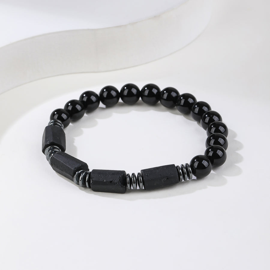 Men's Black Tourmaline Bracelet, Handmade Natural Stone, Black Agate Bead Gunmetal Charm Protection Grounding Courage Healing Stones Jewelry Gift Any Occasion