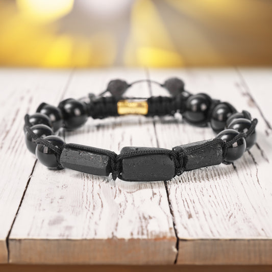 Men's Women's Black Tourmaline Black Onyx Adjustable Bead Bracelet, Natural Stone, Trend 2023 2024 Stylish, European, Classic Healing Protection Therapy