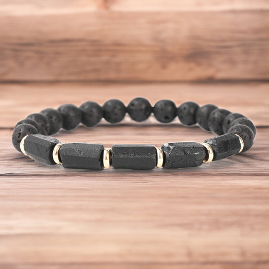 Men's Women's Black Tourmaline Lava Rock Bead Bracelet, Natural Stone, Trend 2023 2024 Stylish, European, Classic Healing Protection Therapy