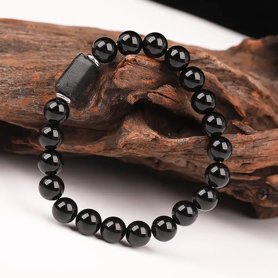 Handmade Black Tourmaline Bracelet, Black Agate Beads, Protection Bracelet, Men's and Women's Jewelry
