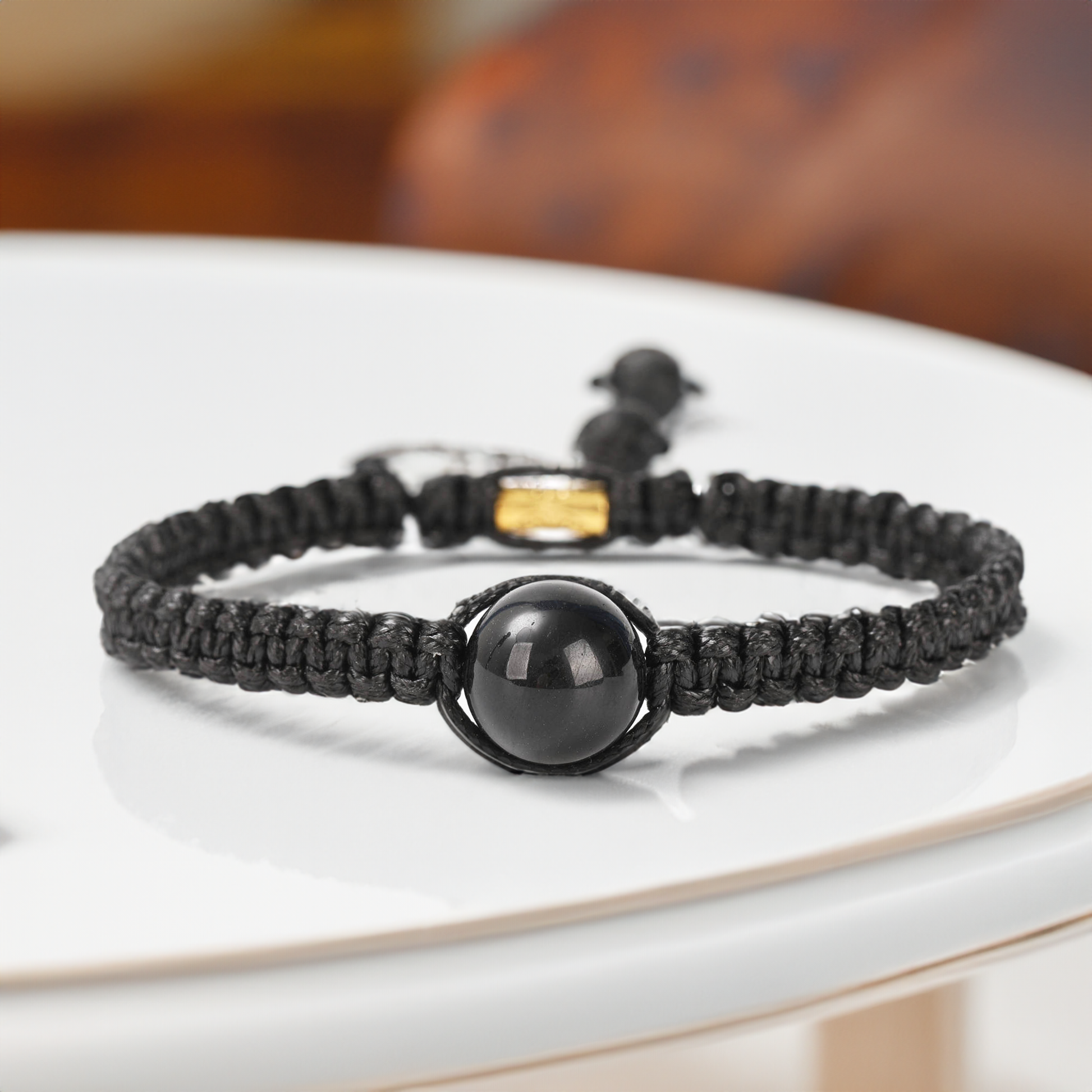 Black Tourmaline Bracelet Round Bead Handmade Natural Stone Dangle Adjustable Women's Bracelet Jewelry Gifts Healing Therapy Protection Shield