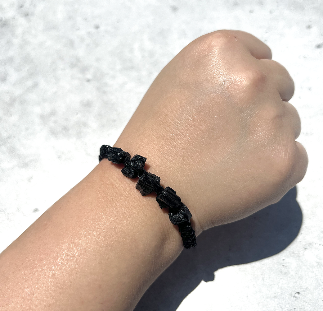 Black Tourmaline Handmade Natural Stone Adjustable Black String Bracelet Braided Nylon Cord Shield Protection Cleansing