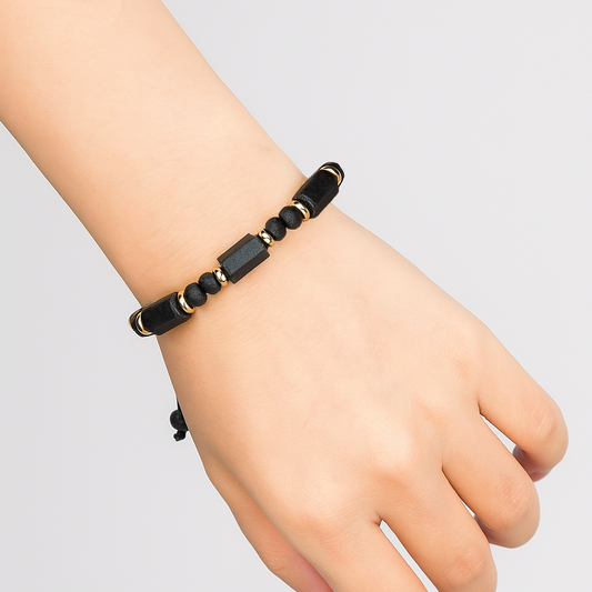 Black Tourmaline Bracelet - Handmade Natural Stone 7 pc Black Tourmaline - Lava Rock Beads - Adjustable - Men's Women's Jewelry - Healing Therapy Protection