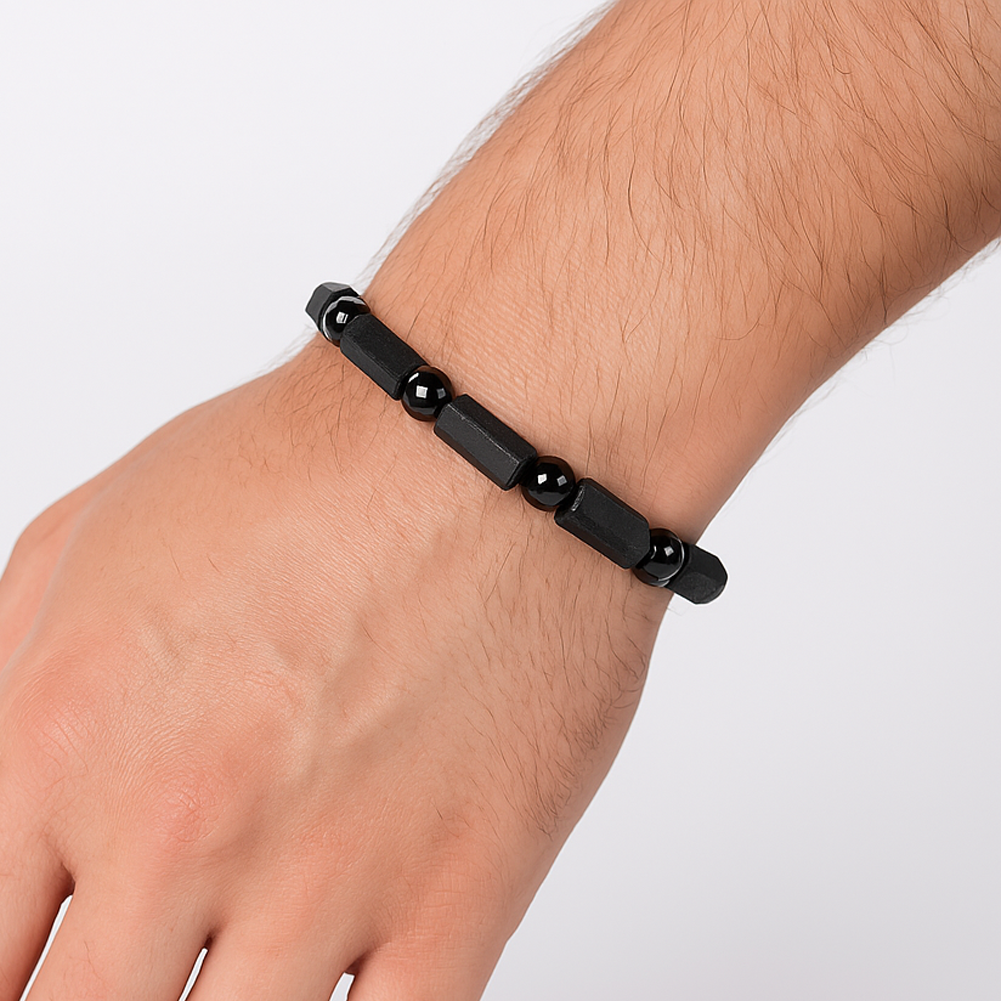 Black Tourmaline Bracelet with Black Agate Beads, Men's and Women's Jewelry