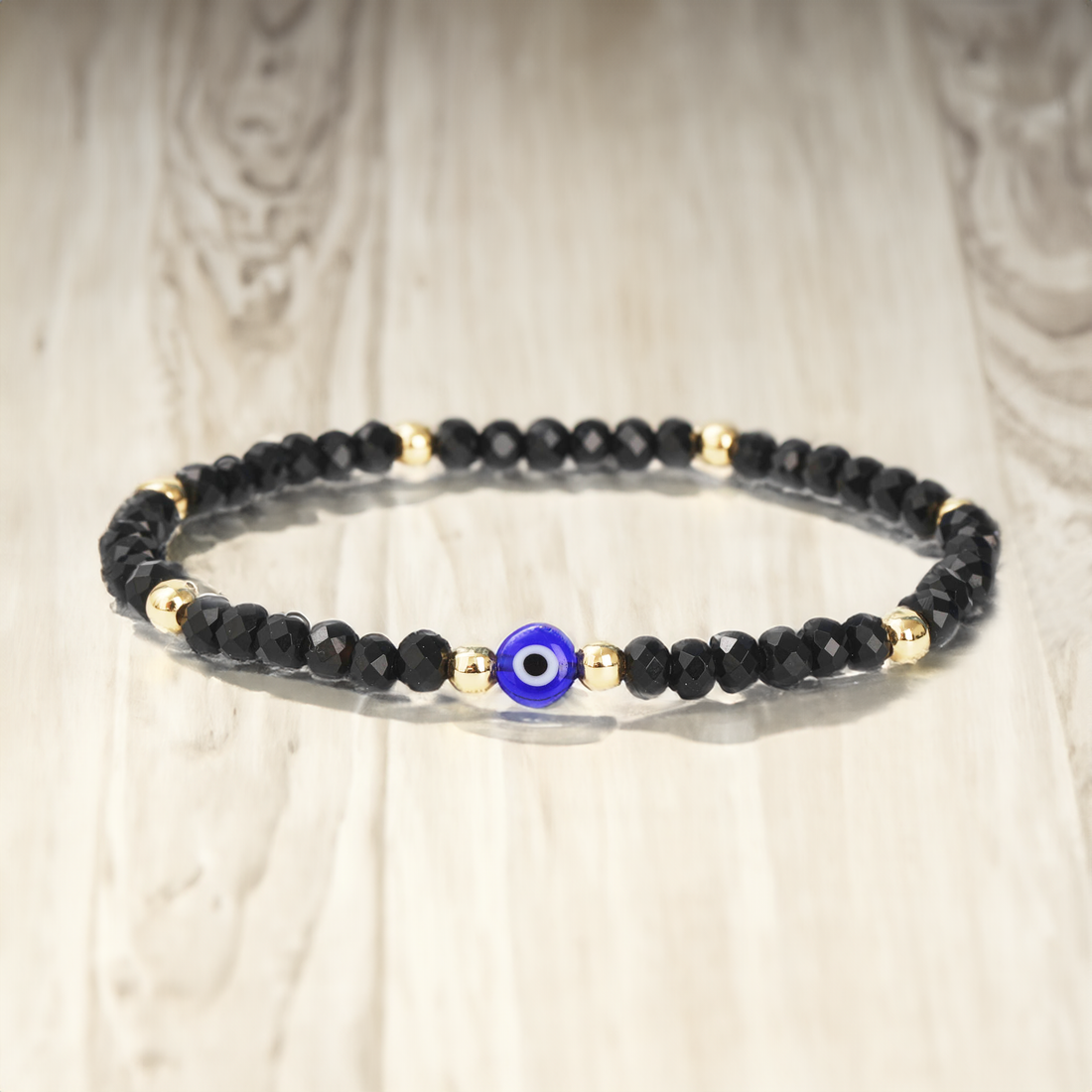 Evil Eye Bracelet Handmade Natural Stone Black Agate Faceted Rondelle Beads Women's Jewlery Powerful Protection Safe