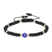Evil Eye Bracelet Handmade Natural Stone Black Agate Faceted Rondelle Beads Adjustable Women's Jewlery Powerful Protection Safe