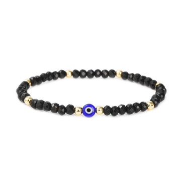 Evil Eye Bracelet Handmade Natural Stone Black Agate Faceted Rondelle Beads Women's Jewlery Powerful Protection Safe