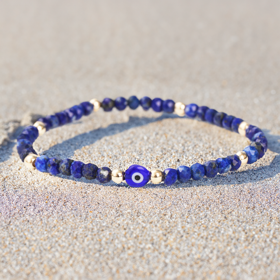 Evil Eye Bracelet Handmade Natural Stone Lapis Faceted Rondelle Beads Women's Jewlery Powerful Protection Safe