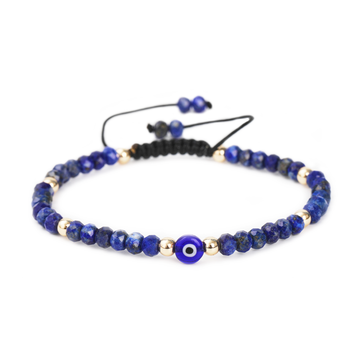 Evil Eye Bracelet Handmade Natural Stone Lapis Faceted Rondelle Beads Adjustable Women's Jewlery Powerful Protection Safe