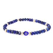 Evil Eye Bracelet Handmade Natural Stone Lapis Faceted Rondelle Beads Women's Jewlery Powerful Protection Safe