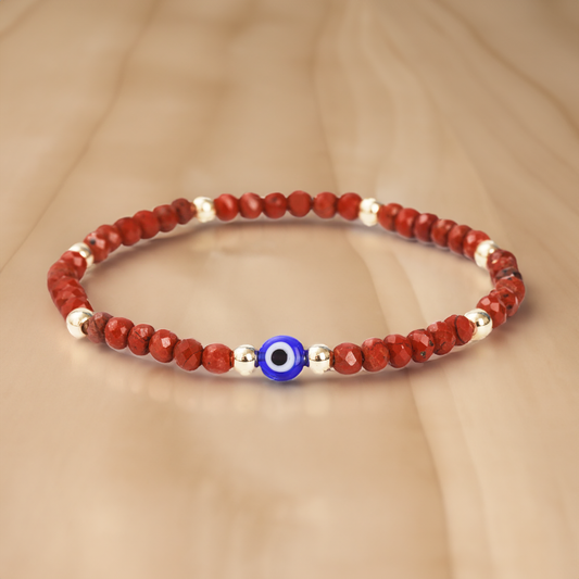 Evil Eye Bracelet Handmade Natural Stone Red Jasper Faceted Rondelle Beads Women's Jewlery Powerful Protection Safe