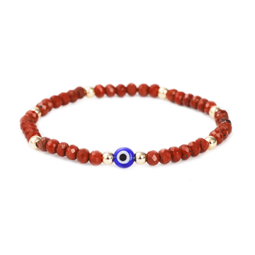Evil Eye Bracelet Handmade Natural Stone Red Jasper Faceted Rondelle Beads Women's Jewlery Powerful Protection Safe