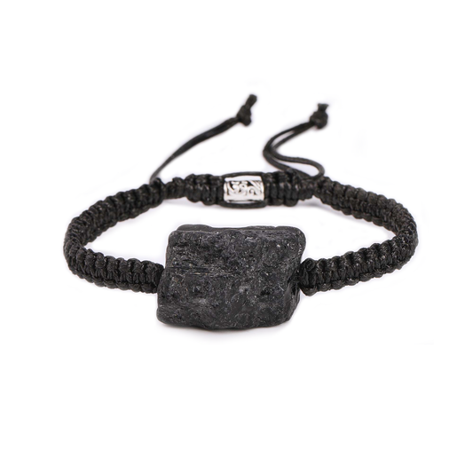 Black Tourmaline Handmade Large Natural Stone Adjustable Black String Bracelet Braided Nylon Cord Shield Protection Cleansing