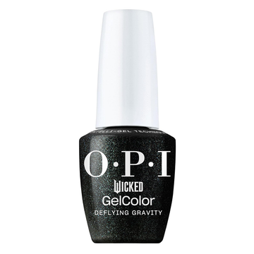 OPI Deflying Gravity, Wicked Collection Holiday 2024, GelColor Soak-Off Gel Polish Intelli-Gel Technology, Black Polish with Blue Silver Shimmer