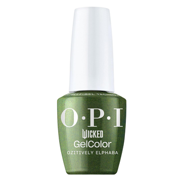 OPI Ozitively Elphaba, Wicked Collection Holiday 2024, GelColor Soak-Off Gel Polish Intelli-Gel Technology, Green Polish with Gold Pearlescence