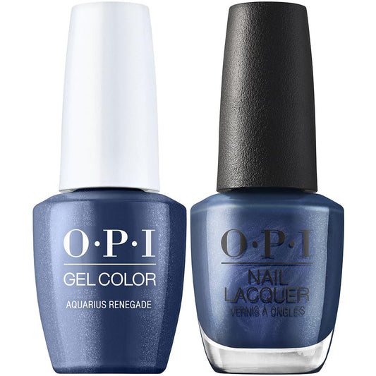 OPI GelColor + Matching Nail Lacquer Aquarius Renegade GCH021 Navy Blue Pearl Gel Nail Polish Big Zodiac Energy Collection Fall 2023