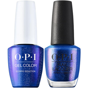 OPI GelColor + Matching Nail Lacquer Scorpio Seduction GCH019 Cobalt Blue Pearl Shimmer Gel Nail Polish Big Zodiac Energy Collection Fall 2023