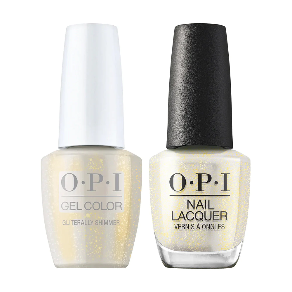OPI GelColor Gliterally Shimmer, Soak-Off Gel Polish + Matching Nail Lacquer, OPI Your Way Collection, Spring 2024, Sparkly Yellow Sheer, Professional, 0.5 fl oz
