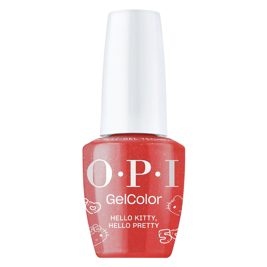 OPI Hello Kitty Hello Pretty GelColor GCHK04 Semi-Sheer Red Shimmer Soak-Off Gel Polish Intelli-Gel Technology Hello Kitty 50th Anniversary Collection 2024