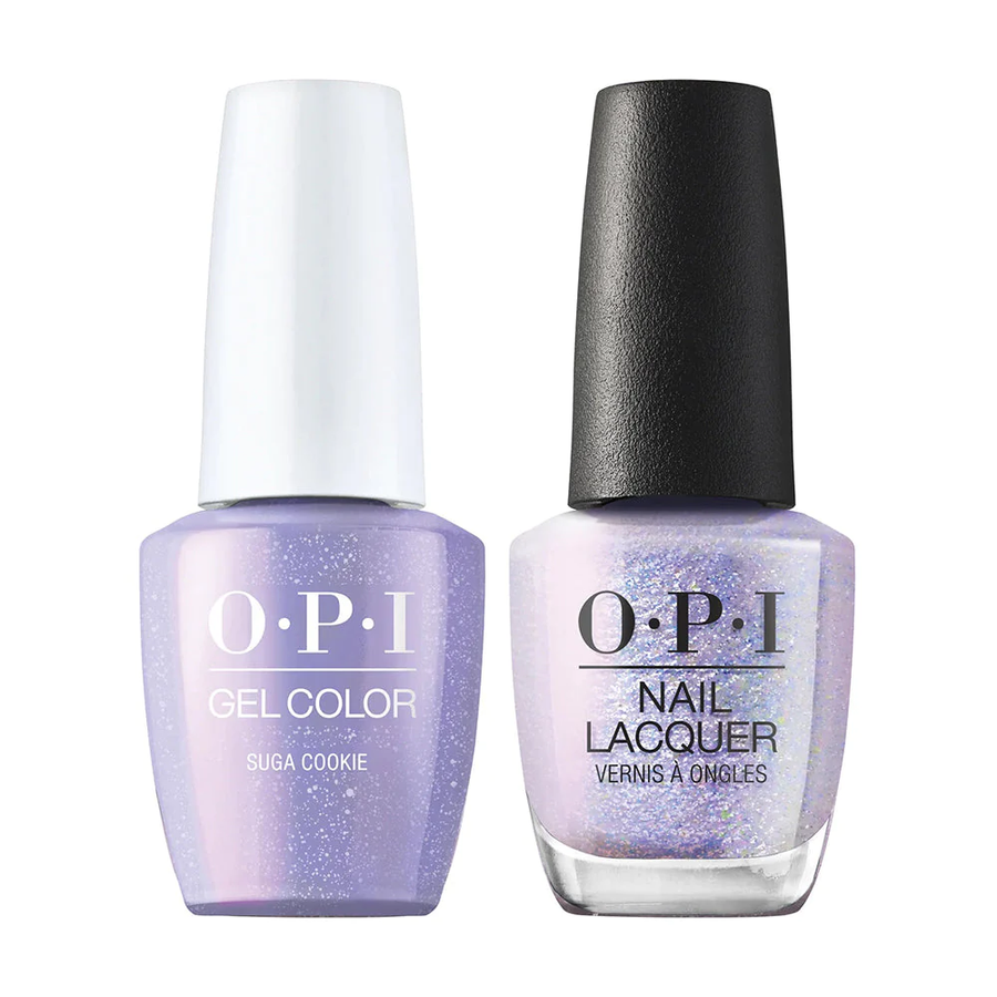 OPI GelColor Suga Cookie, Soak-Off Gel Polish + Matching Nail Lacquer, OPI Your Way Collection, Spring 2024, Purple Glitter, Professional, 0.5 fl oz