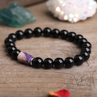 Purple Charoite Black Agate Beaded Bracelet Natural Stone Chakra Expertly Crafted Stylish Design Trend Ideal Gift