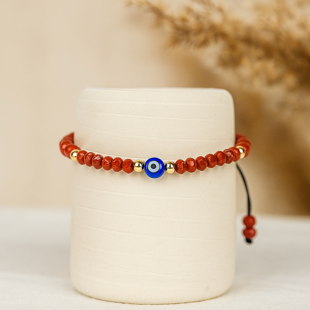 Evil Eye Bracelet Handmade Natural Stone Red Jasper Faceted Rondelle Beads Adjustable Women's Jewlery Powerful Protection Safe