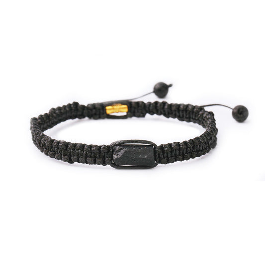 Black Tourmaline Handmade Natural Stone Adjustable Black String Bracelet Braided Nylon Cord Shield Protection Cleansing
