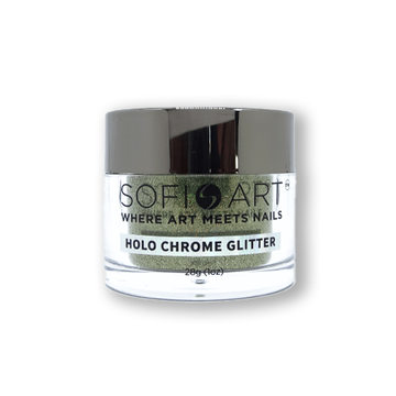 Sofi-Art Brownish Green Holographic Chrome Glitter Nail Art Designs dipping powder chrome system combine acrylic powders