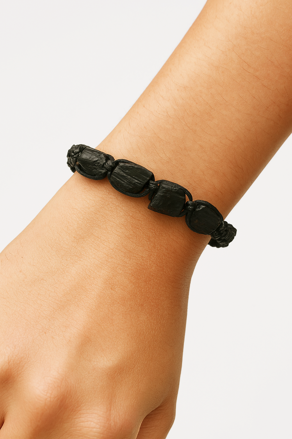 Black Tourmaline Bracelet Handmade Natural Stone Adjustable Black String Braided Shield Protection Cleansing