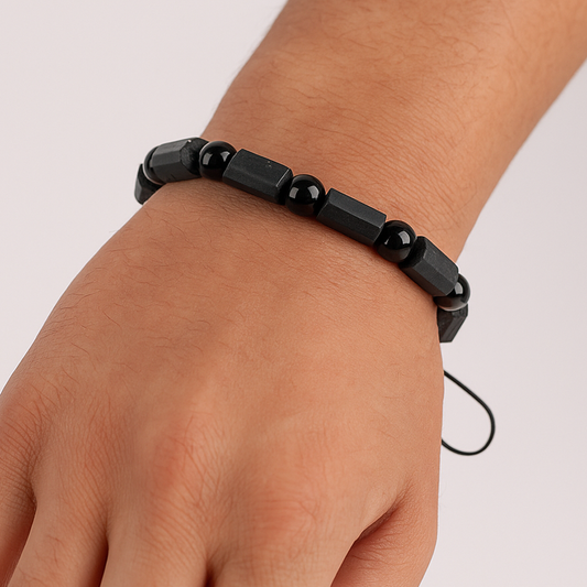 Black Tourmaline Bracelet with Black Agate Beads, Adjustable Bracelet, Men's and Women's Jewelry