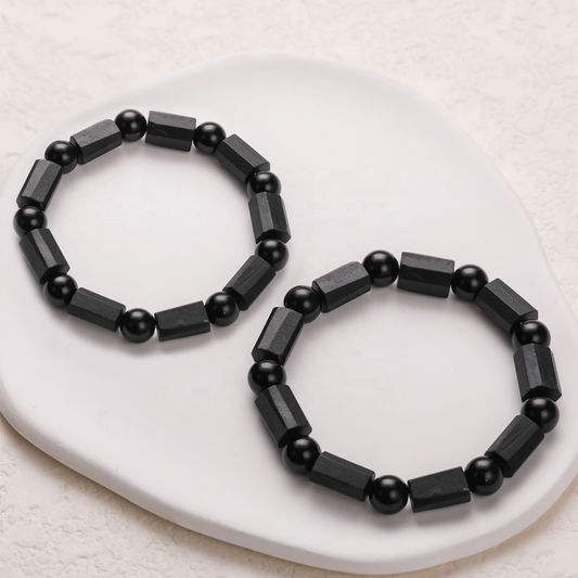 Black Tourmaline Bracelet with Black Agate Beads, Men's and Women's Jewelry