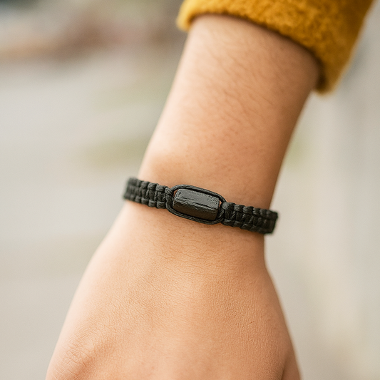 Black Tourmaline Bracelet, Handmade Natural Stone, Adjustable Black String, Men's and Women's, Natural Protection, Grounding Energy, Handcrafted, Unisex Versatile