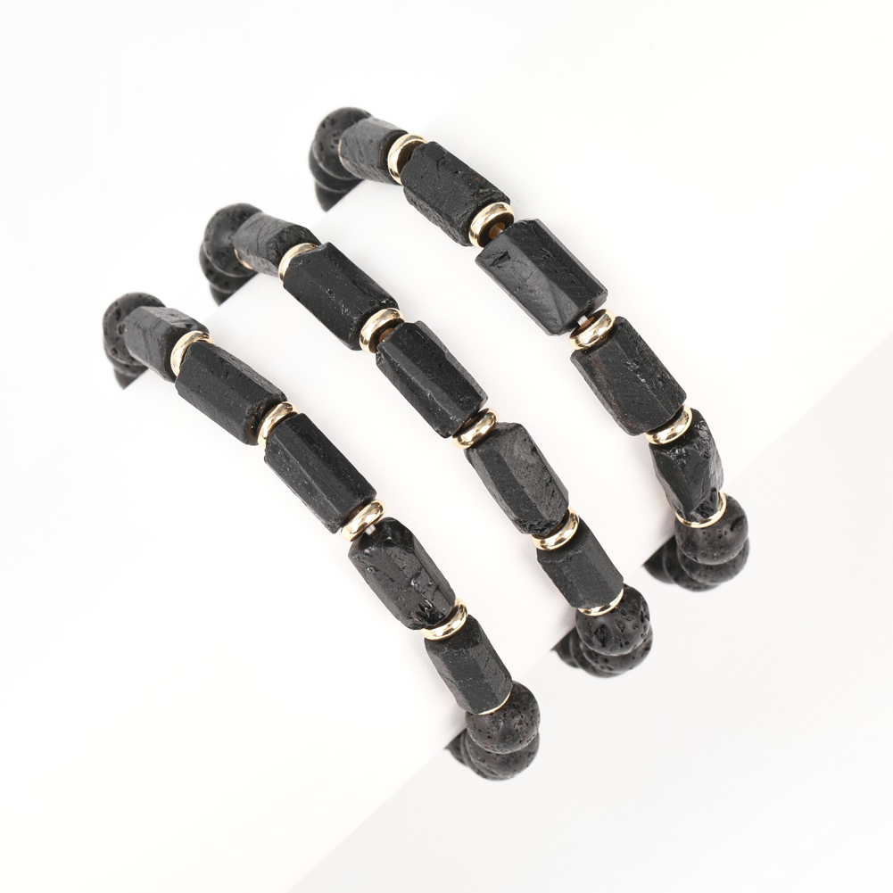 Men's Women's Black Tourmaline Lava Rock Bead Bracelet, Natural Stone, European, Classic Healing Protection Therapy