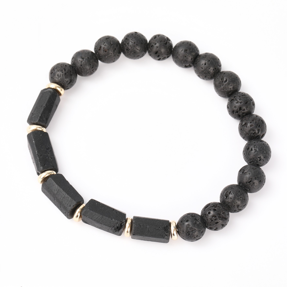 Men's Women's Black Tourmaline Lava Rock Bead Bracelet, Natural Stone, European, Classic Healing Protection Therapy
