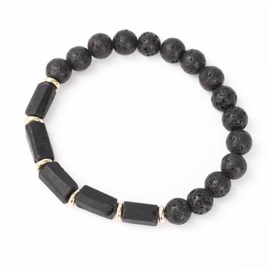 Men's Women's Black Tourmaline Lava Rock Bead Bracelet, Natural Stone, European, Classic Healing Protection Therapy
