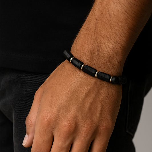 Men's Women's Black Tourmaline Lava Rock Bead Bracelet, Natural Stone, European, Classic Healing Protection Therapy