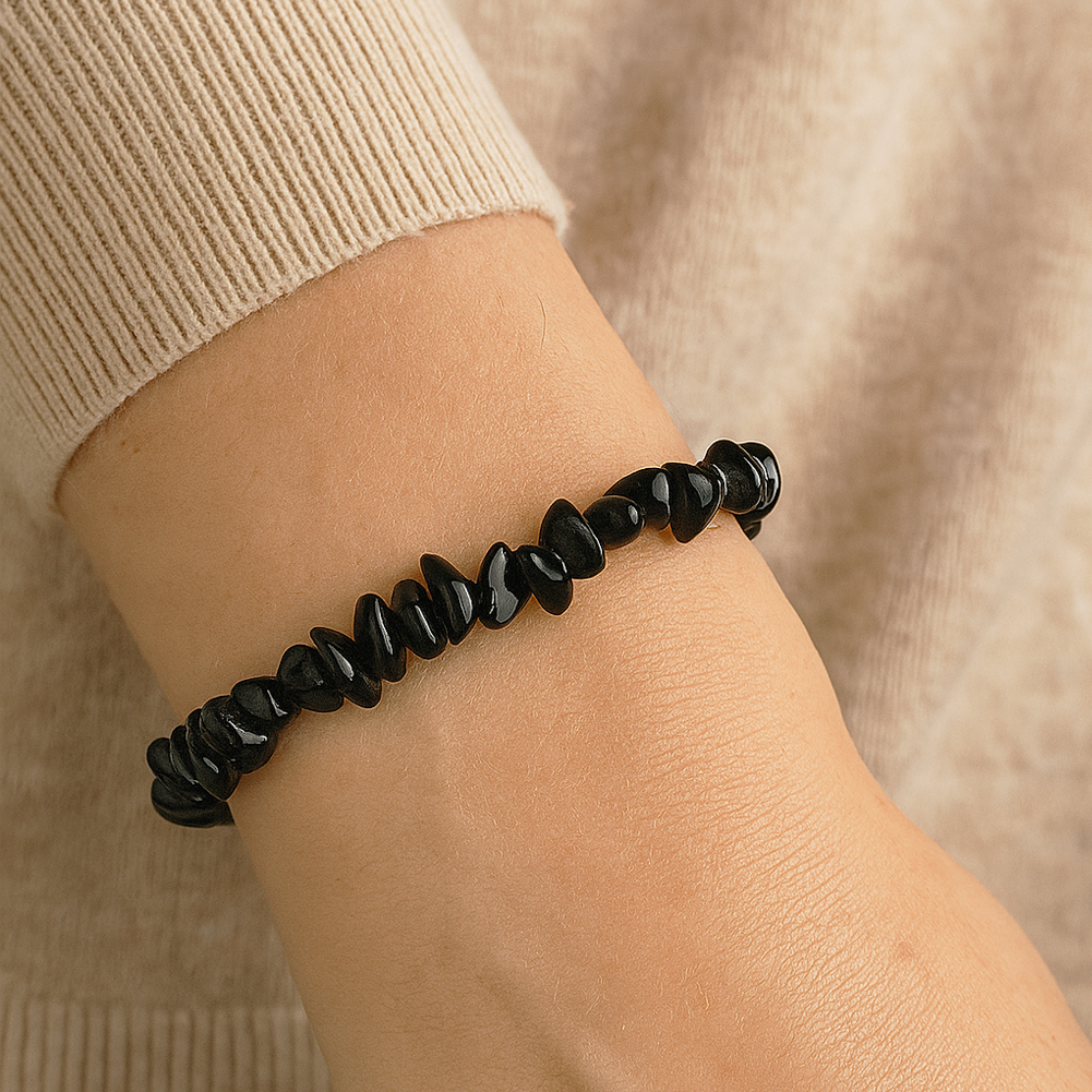 Black Tourmaline Handmade Natural Stone Bracelet Elastic Cord Shield Protection Cleansing Crystal Healing Stretchy Trendy Jewelry