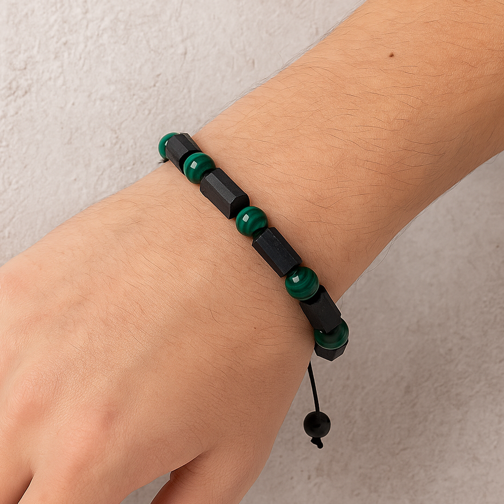 Black Tourmaline Bracelet, Handmade Natural Stone, Malachite Bead Protection Grounding Courage Healing Stones Jewelry Gift Any Occasion Men's Women's