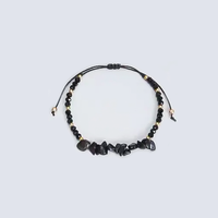 Black Tourmaline Chip Beads Black Agate Handmade Natural Stone Bracelet Black Braided Nylon Cord Shield Protection Cleansing Crystal Healing Stretchy Trendy Jewelry