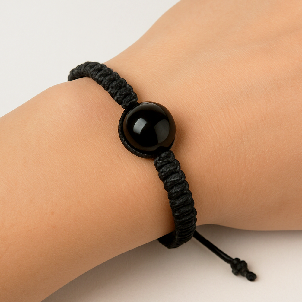 Black Tourmaline Bead Bracelet, Adjustable Men's and Women's Jewelry