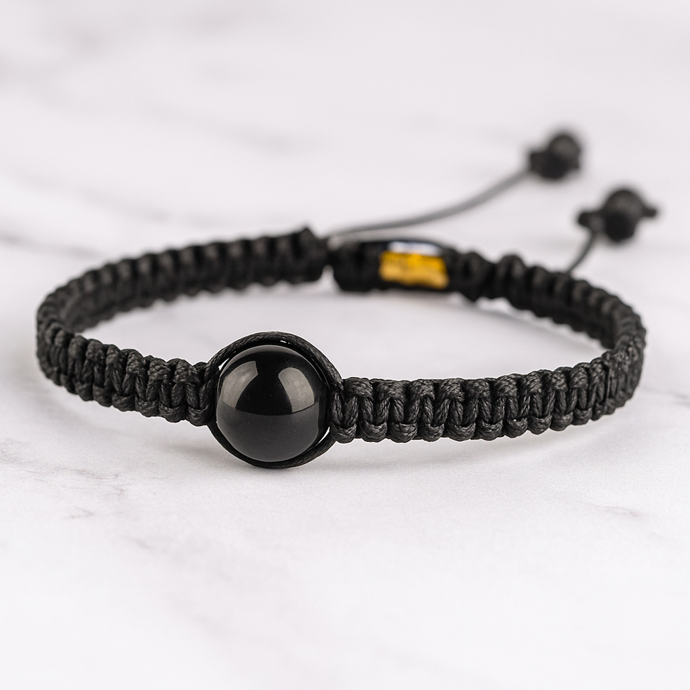 Black Tourmaline Bead Bracelet, Adjustable Men's and Women's Jewelry