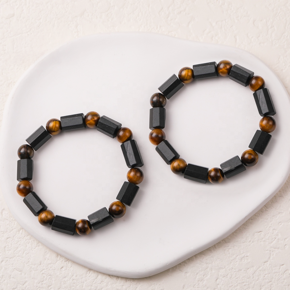 Black Tourmaline Bracelet, Handmade Natural Stone, Tiger Eye Protection Grounding Courage Healing Stones Jewelry Gift Any Occasion Men's Women's