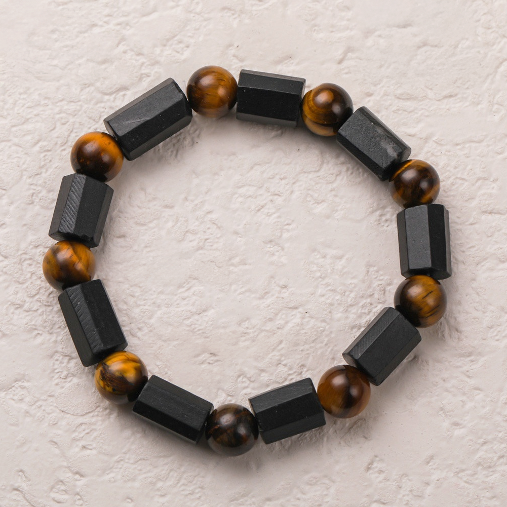 Black Tourmaline Bracelet, Handmade Natural Stone, Tiger Eye Protection Grounding Courage Healing Stones Jewelry Gift Any Occasion Men's Women's
